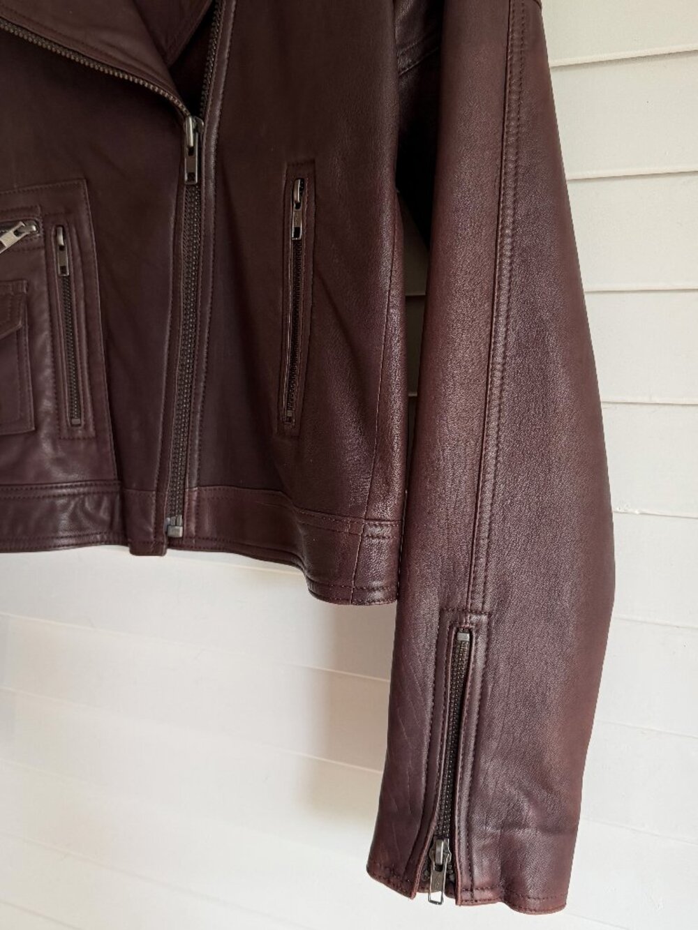 Theory Brown Lamb Leather Full-Zip Moto Jacket - Size 2 - Picture 3 of 6
